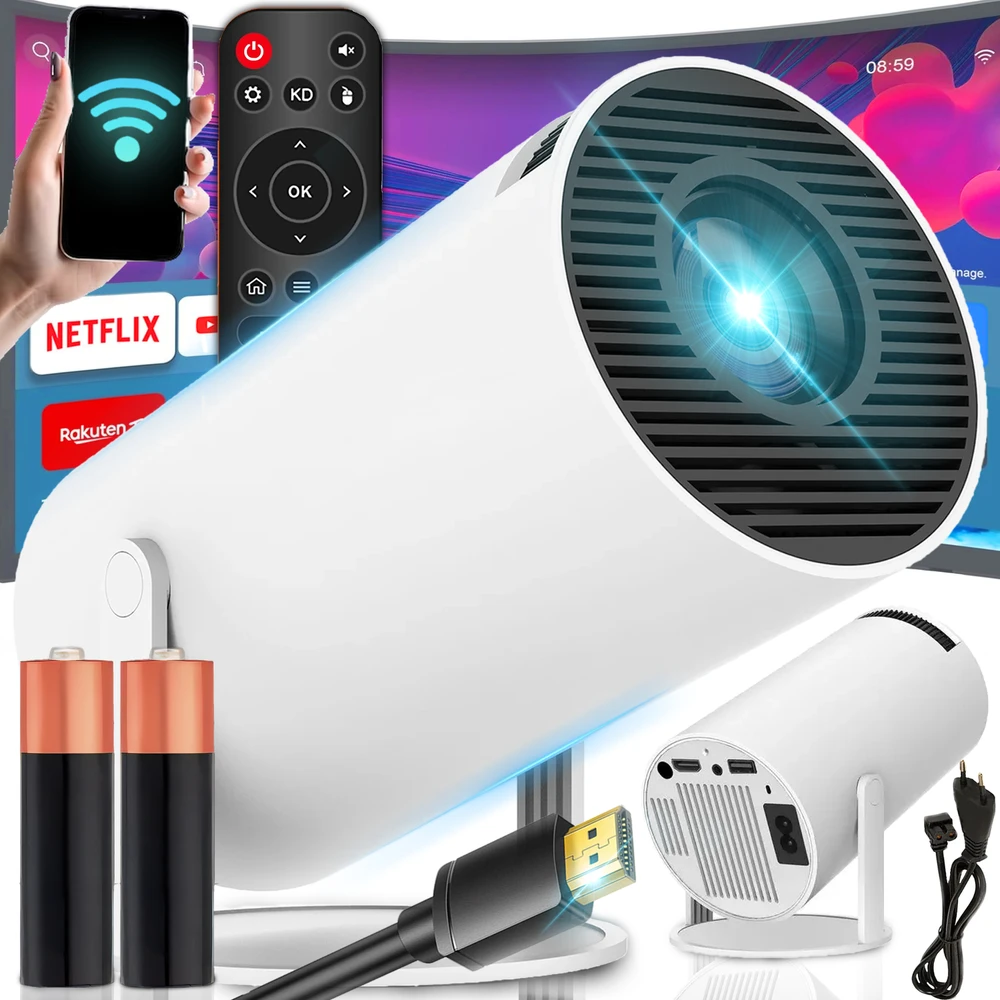 Projektorius „Android TV Wi-Fi Full HD“ nešiojamas išmanusis rotacinis garsiakalbis