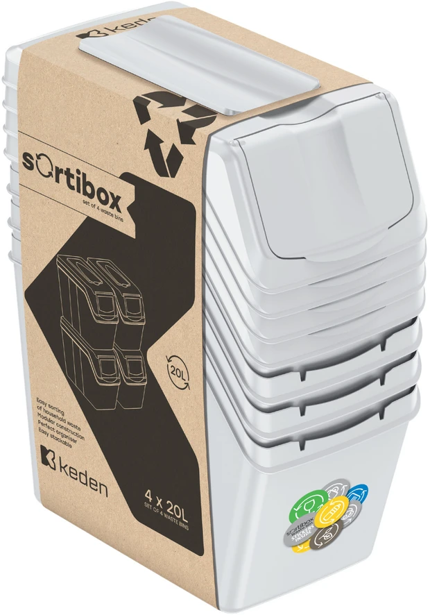Prosperplast Krepšys SORTIBOX šiukšliadėžė 4x20L - uosio medienos ISWB20S4-427C