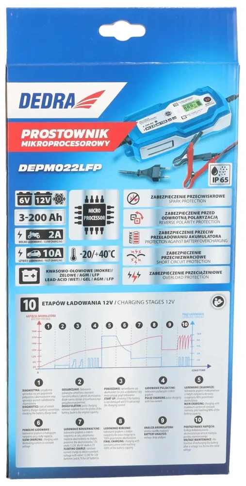 Dedra Mikroprocesorinis lygintuvas 10A6V12V 3200AhLCD LFP