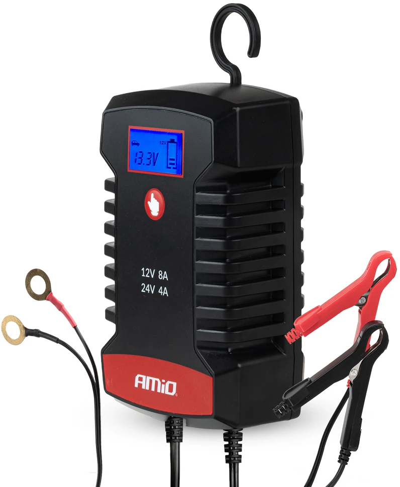 Skaitmeninis akumuliatoriaus įkroviklis AGM/GEL/LiFePO4 8A 12/24V PRO HOOK AMIO-04533