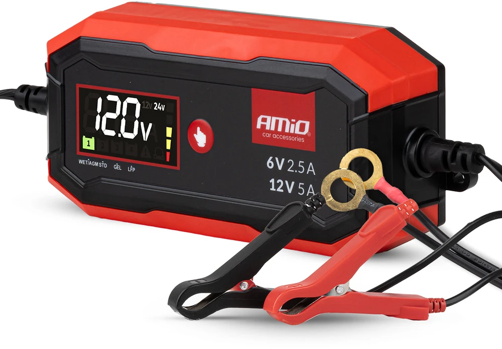 Skaitmeninis akumuliatoriaus įkroviklis AGM/GEL/STD/LiFePO4 5A 6/12V PRO AMIO-04527