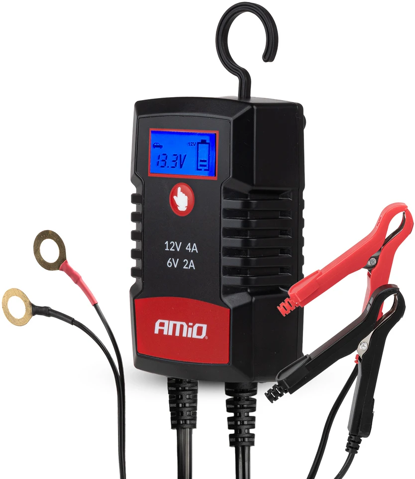Skaitmeninis akumuliatoriaus įkroviklis AGM/GEL/LiFePO4 4A 6/12V PRO HOOK AMIO-04531