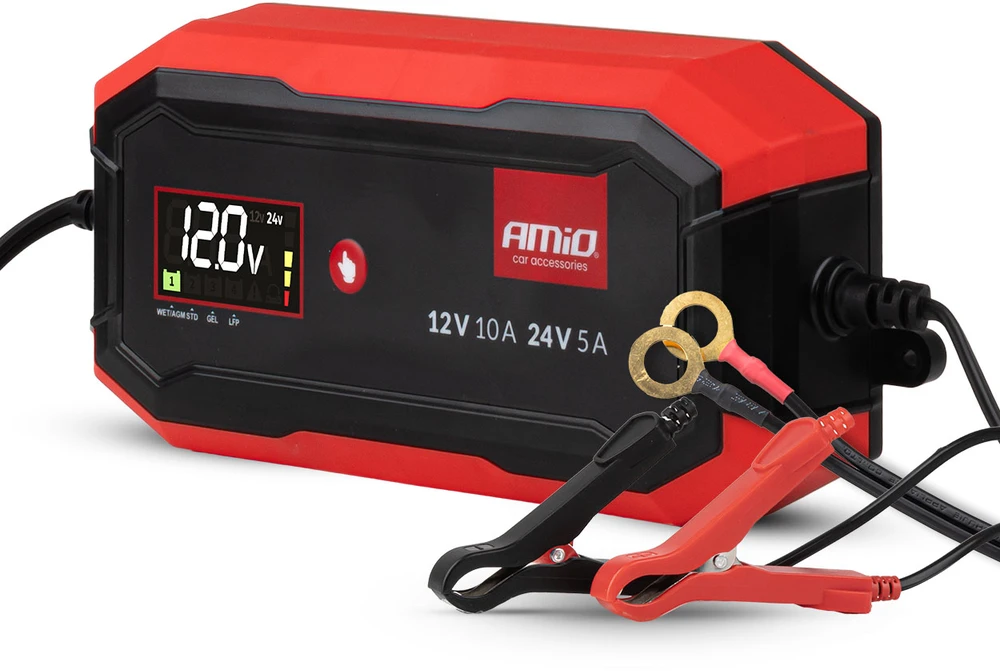 Skaitmeninis akumuliatoriaus įkroviklis AGM/GEL/STD/LiFePO4 10A 12/24V PRO AMIO-04528