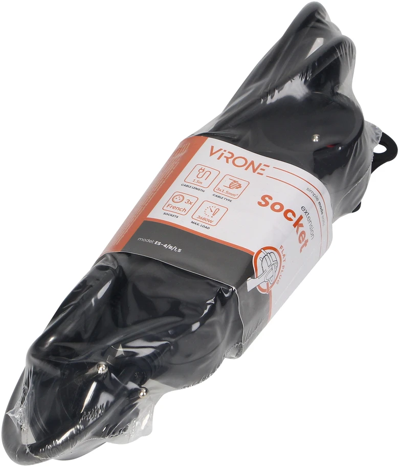 Orno partnertele Extension cord 3x2P+Z,1.5m, 3x1,5, juodas (ES-4/W/1,5)