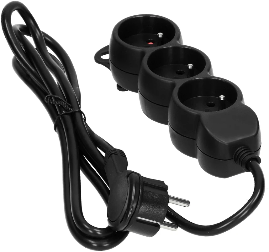 Orno Przedłużacz 3 krypčių prailgintuvas 2P+Z, 5m H05VV-F 3x1.5mm2, Imax=16A, plokščias kištukas, juodas