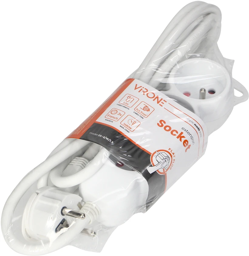Orno partnertele Extension cord 3x2P+Z,1.5m, 3x1,5, baltas (ES-4/W/1,5)
