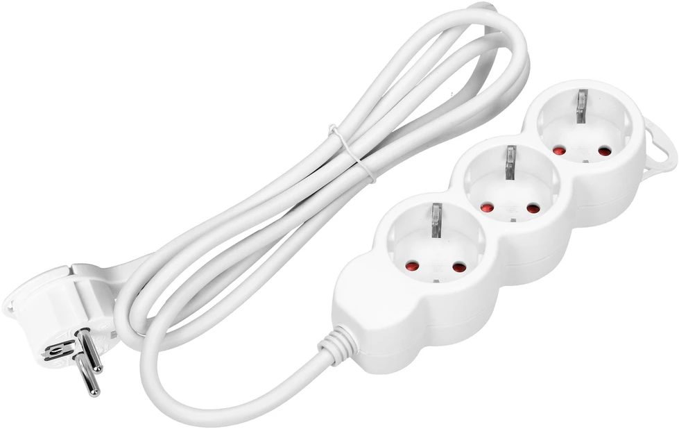 Orno Przedłużacz 3 krypčių prailgintuvas 2P+Z (Schuko), 5m H05VV-F 3x1.5mm2, Imax=16A, plokščias kištukas, baltas