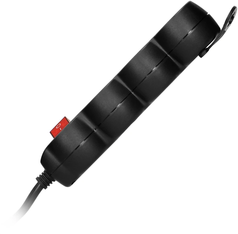 Orno Przedłużacz 3 krypčių prailgintuvas 2P+Z, su jungikliu, 5m H05VV-F 3x1.5mm2, Imax=16A, plokščias kištukas, juodas