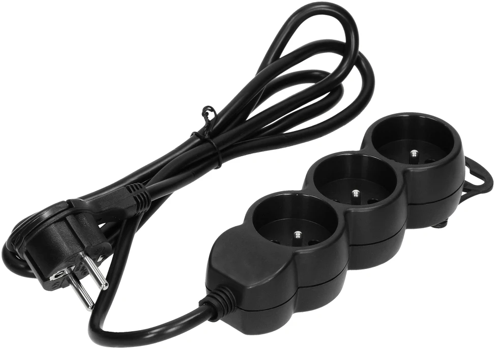 Orno Przedłużacz 3 krypčių prailgintuvas 2P+Z, 5m H05VV-F 3x1.5mm2, Imax=16A, plokščias kištukas, juodas