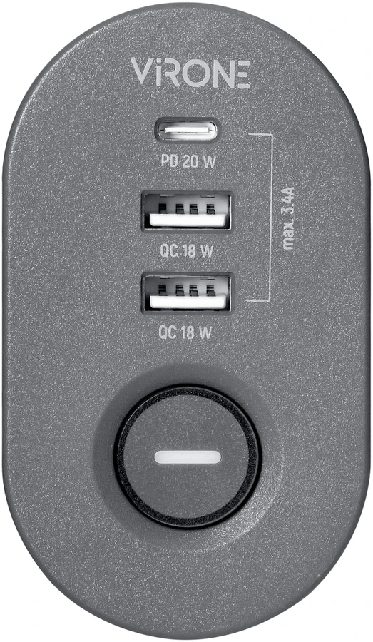 Orno Przedłużacz 3 krypčių stalo prailgintuvas 2P+Z, 1,5M H05VV-F 3x1,5mm², 2xUSB+1 C tipo