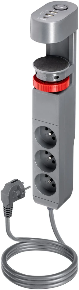 Orno Przedłużacz 3 krypčių stalo prailgintuvas 2P+Z, 1,5M H05VV-F 3x1,5mm², 2xUSB+1 C tipo