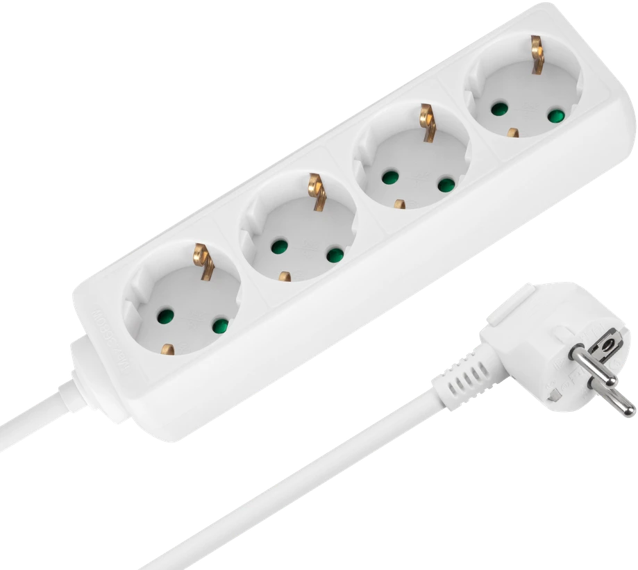 Przedłużacz Prailgintuvas 4 lizdai 2m vokiško tipo be jungiklio (3x1.5mm) Rebel baltas