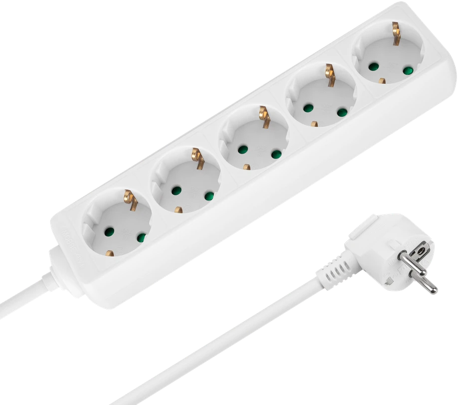 Przedłużacz Prailgintuvas 5 lizdų 2m vokiško tipo be jungiklio (3x1.5mm) Rebel, baltas
