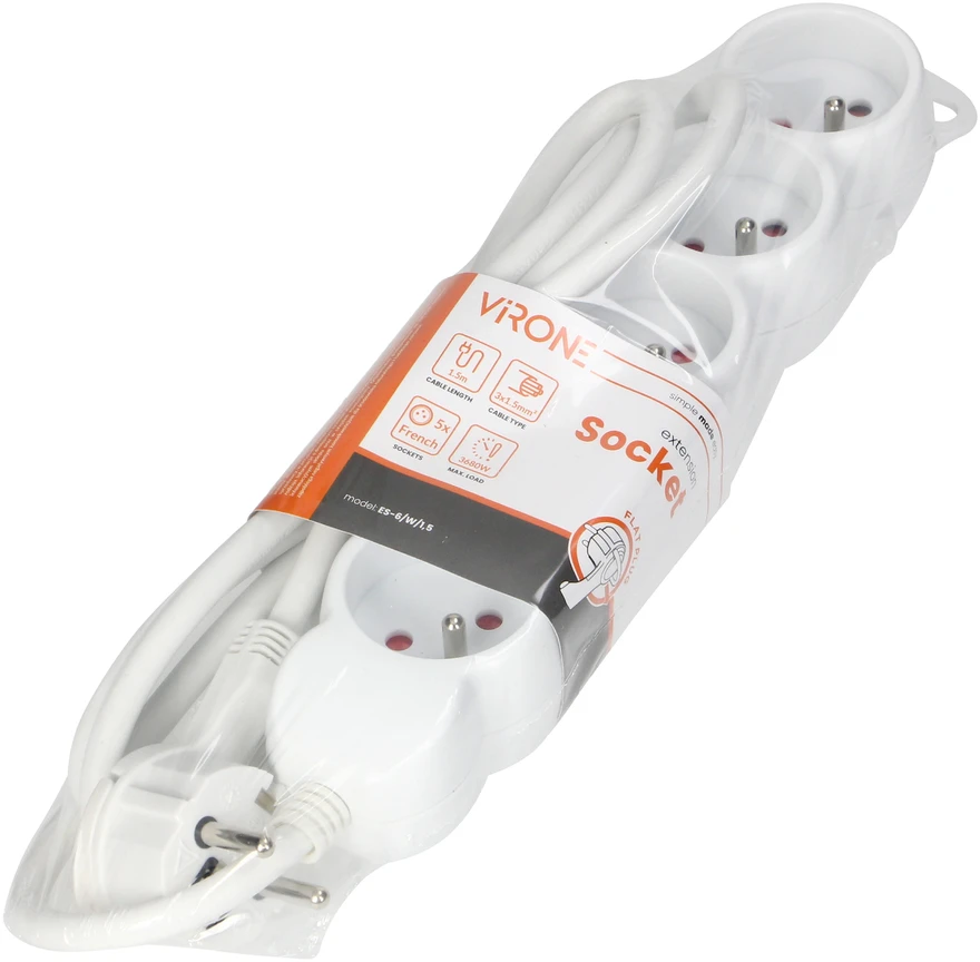 Orno partnertele Extension cord 5x2P+Z,1,5m,3x1,5,balta (ES-6/W/1,5)