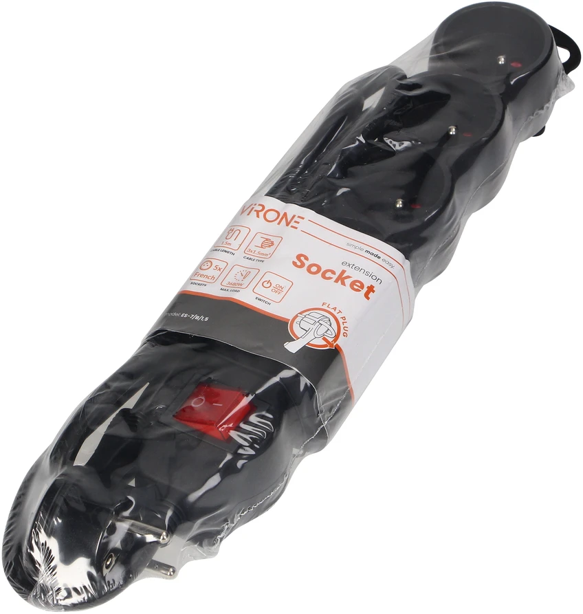 Orno partnertele Extension cord 5x2P+Z,ON/OFF,1,5m,3x1,5,juodas (ES-7/B/1,5)