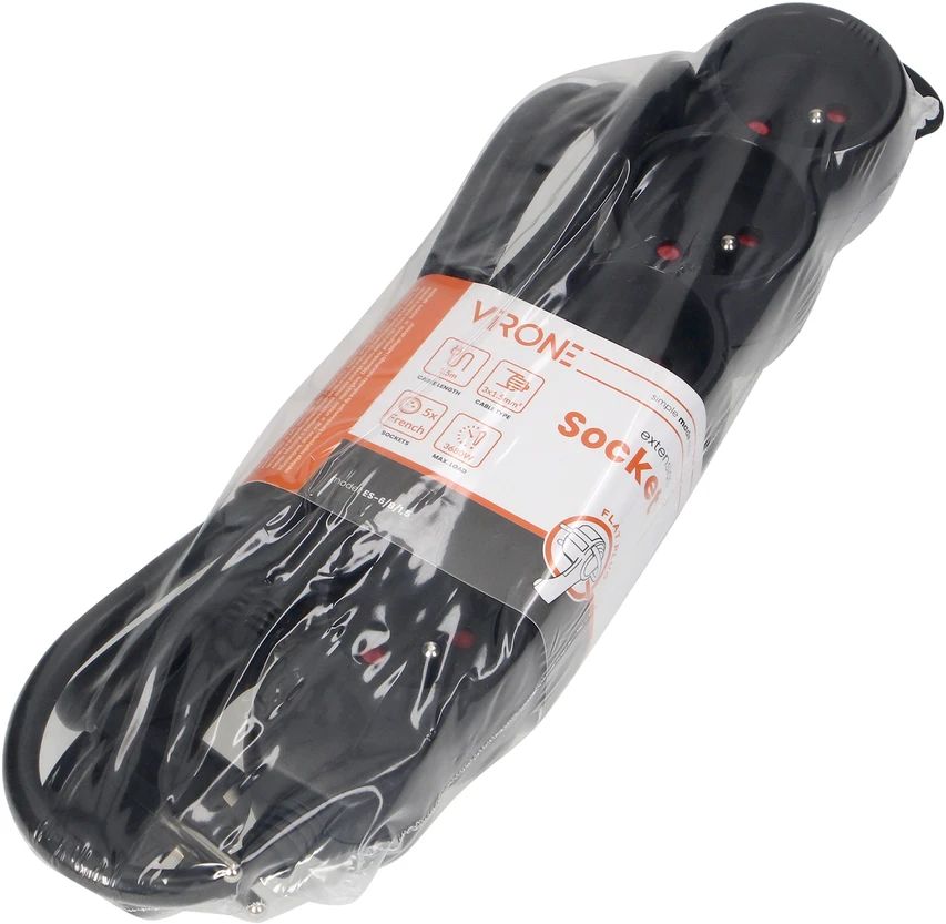 Orno partnertele Extension cable 5x2P+Z, 1.5m, 3x1.5, juodas (ES-6/B/1.5)