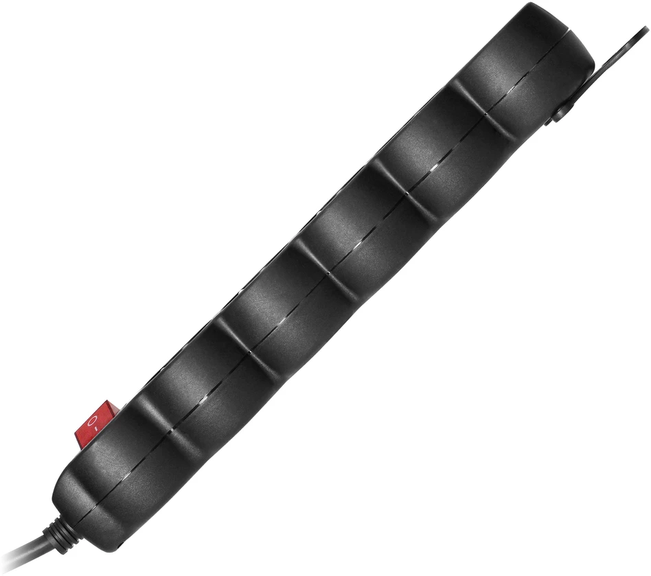 Orno Przedłużacz 5 kontaktų prailgintuvas 2P+Z (Schuko), su jungikliu, 5m H05VV-F 3x1.5mm2, Imax=16A, plokščias kištukas, juodas