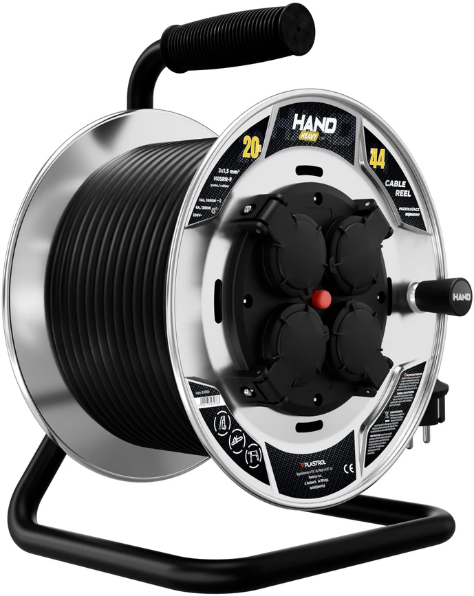 Przedłużacz bębnowy hand heavy; 4x2p+su; ip44; 16a; h05rr-f; 3×1,5; 20m; juoda