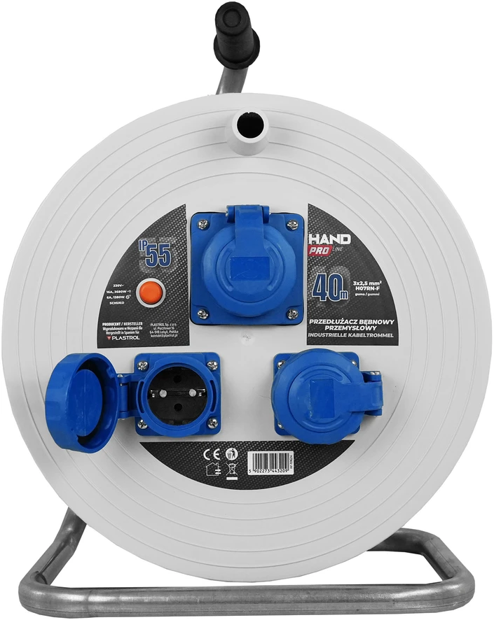 Przedłużącz bębnowy pramoninis hand pro ip55; 40m; h07rn-f; 3×2,5mm; schuko