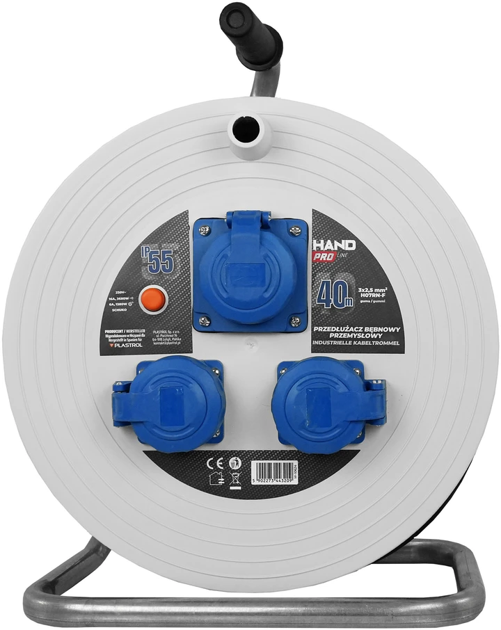 Przedłużącz bębnowy pramoninis hand pro ip55; 40m; h07rn-f; 3×2,5mm; schuko