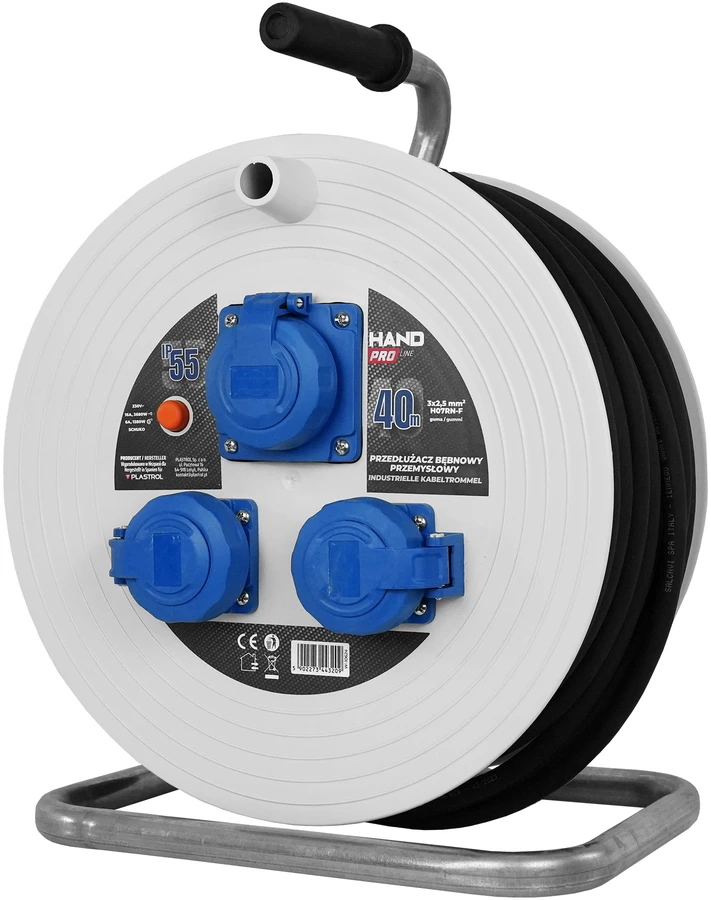 Przedłużącz bębnowy pramoninis hand pro ip55; 40m; h07rn-f; 3×2,5mm; schuko