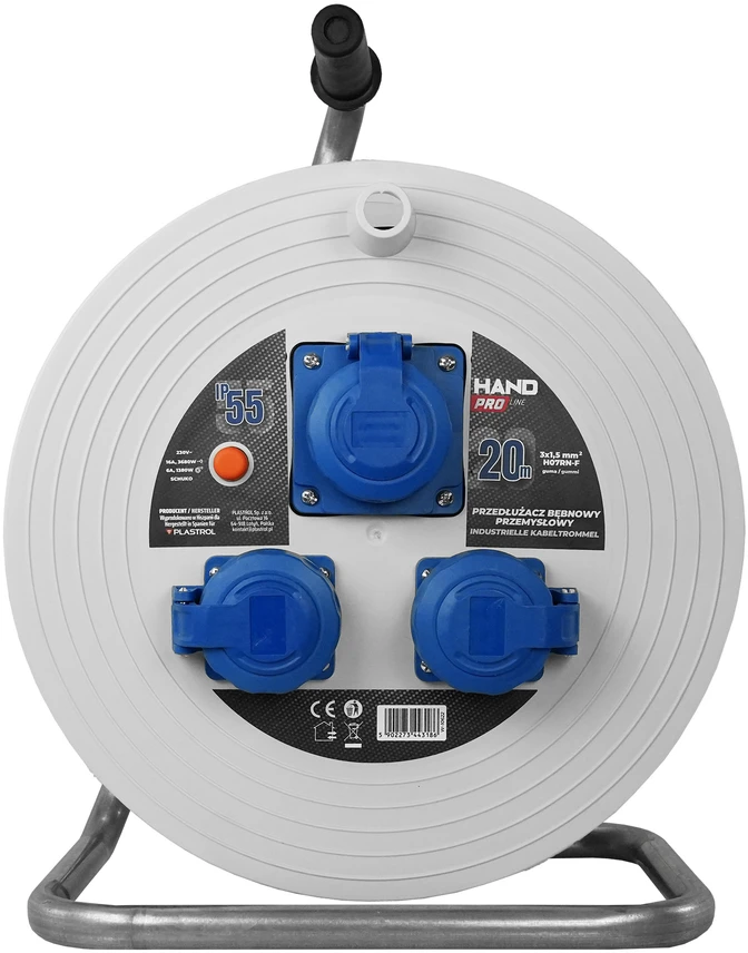 Przedłużącz bębnowy pramoninis hand pro ip55; 20m; h07rn-f; 3×1,5mm; schuko