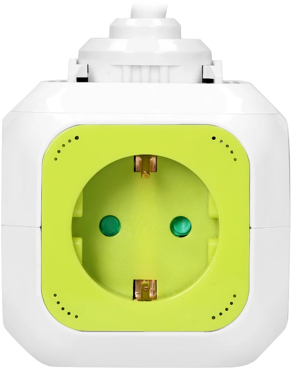 Orno Przedłużacz „Cube“ prailginimo laidas, 4 krypčių (Schuko) su 2xUSB įkrovikliu, 1,4 m, žalias