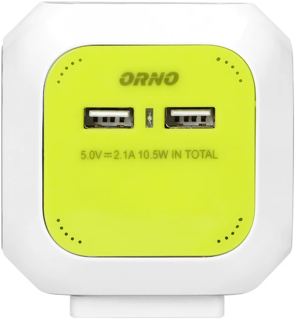Orno Przedłużacz „Cube“ prailginimo laidas, 4 krypčių (Schuko) su 2xUSB įkrovikliu, 1,4 m, žalias