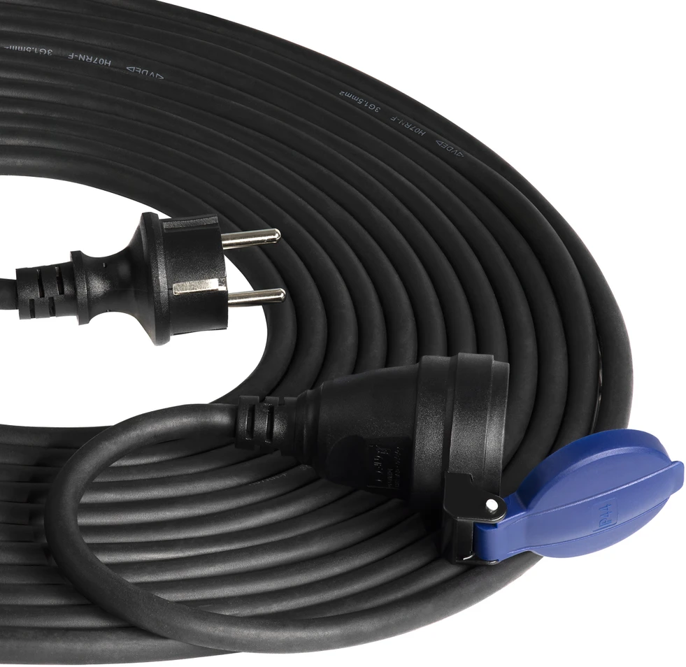 Orno Przedłużacz Dirbtuvių prailgintuvas, atsparus vandens purslams, IP44, 1x2P+Z 20m, alyvai atsparus guminis kabelis H07RN-F 3x1.5mm², 230VAC/16A