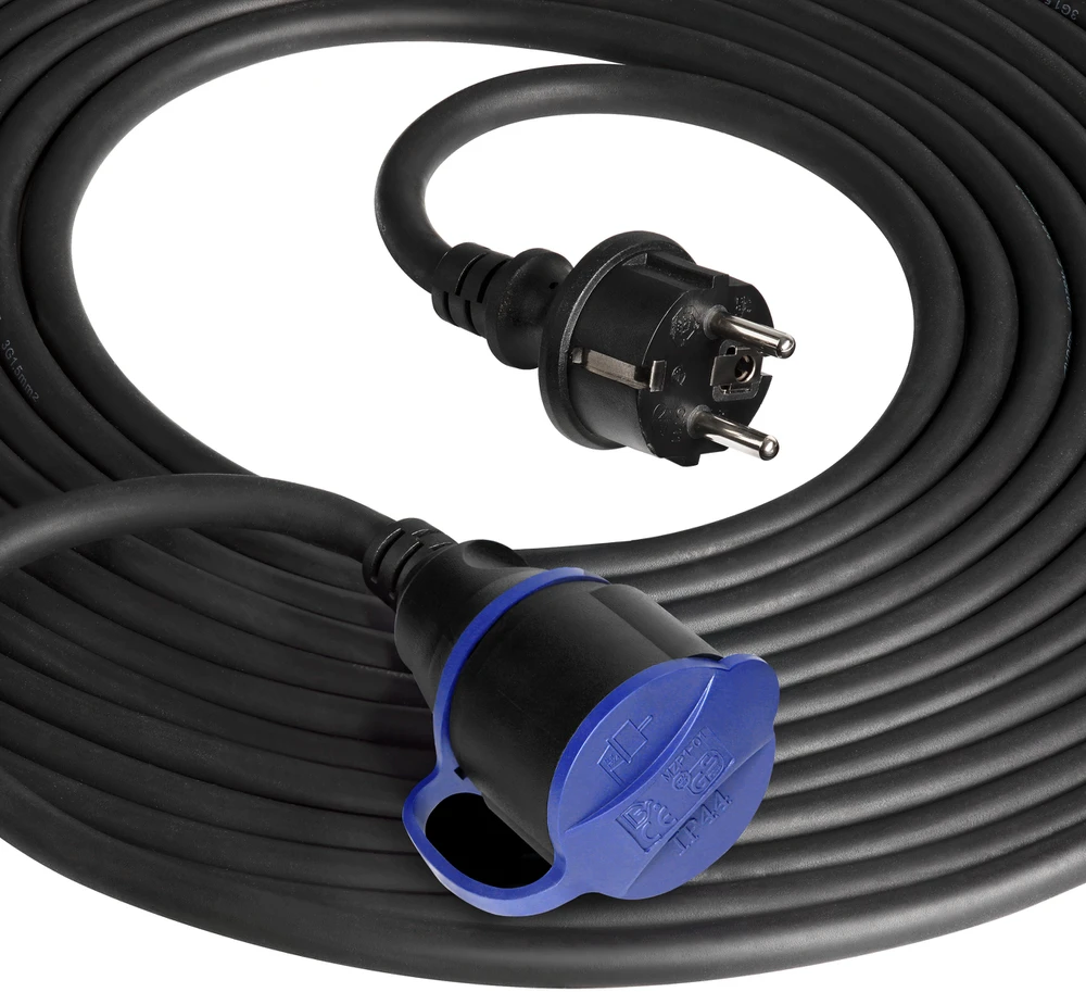 Orno Przedłużacz Dirbtuvių prailgintuvas, atsparus vandens purslams, IP44, 1x2P+Z 30m, alyvai atsparus guminis kabelis H07RN-F 3x1.5mm², 230VAC/16A, schuko