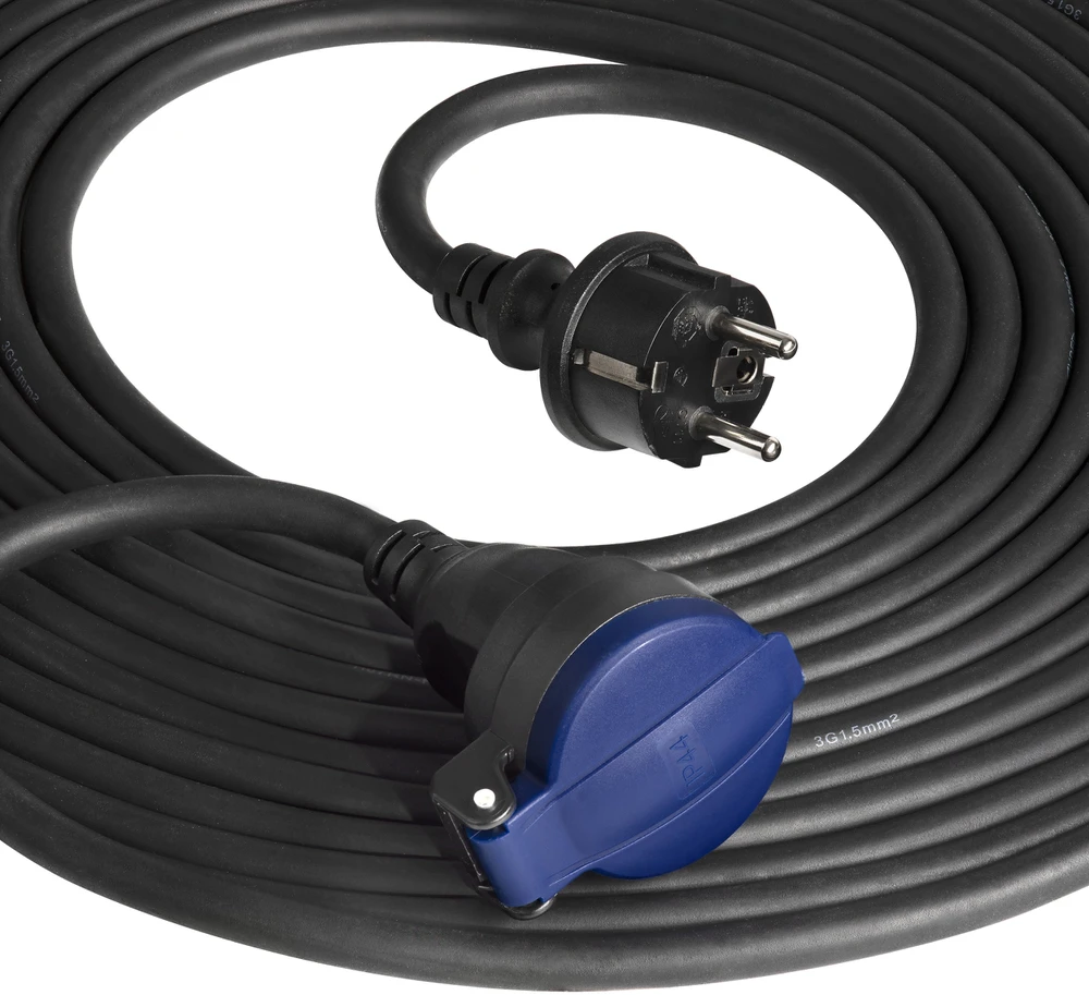 Orno Przedłużacz Dirbtuvių prailgintuvas, atsparus vandens purslams, IP44, 1x2P+Z 20m, alyvai atsparus guminis kabelis H07RN-F 3x1.5mm², 230VAC/16A