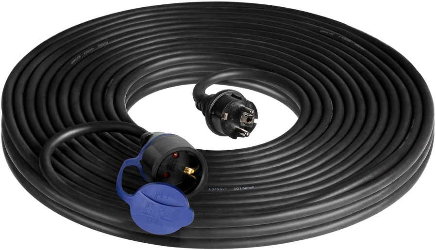 Orno Przedłużacz Dirbtuvių prailgintuvas, atsparus vandens purslams, IP44, 1x2P+Z 30m, alyvai atsparus guminis kabelis H07RN-F 3x1.5mm², 230VAC/16A, schuko