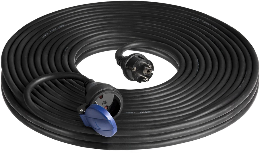 Orno Przedłużacz Dirbtuvių prailgintuvas, atsparus vandens purslams, IP44, 1x2P+Z 30m, alyvai atsparus guminis kabelis H07RN-F 3x1.5mm², 230VAC/16A