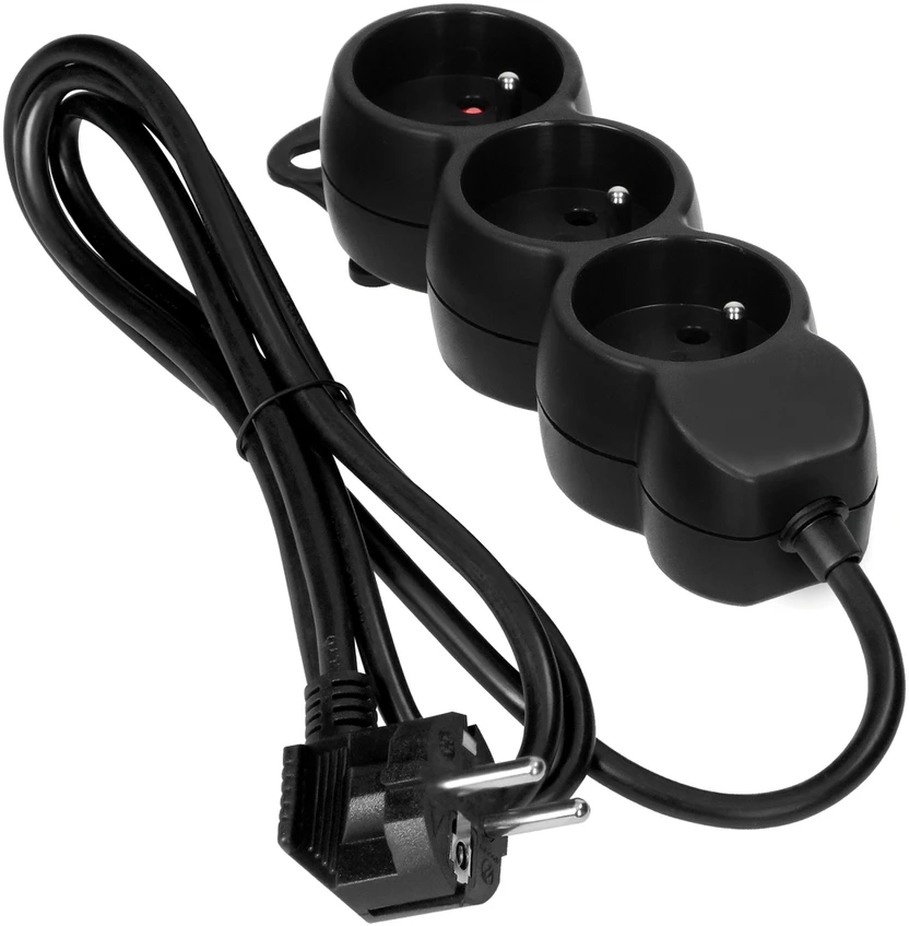 Orno Przedłużacz Prailgintuvas 3x2P+Z, 1,4m, 3x1mm², juodas