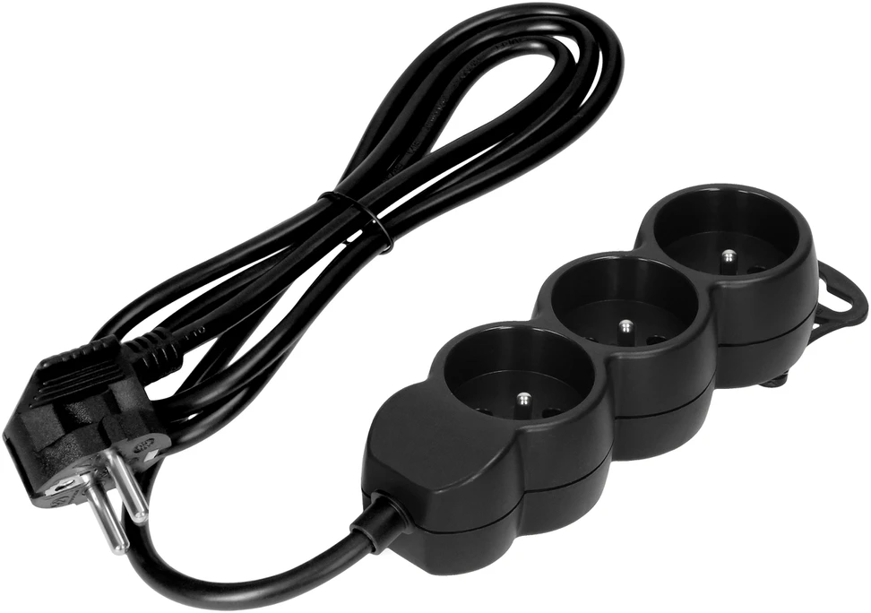 Orno Przedłużacz Prailgintuvas 3x2P+Z, 1,4m, 3x1mm², juodas