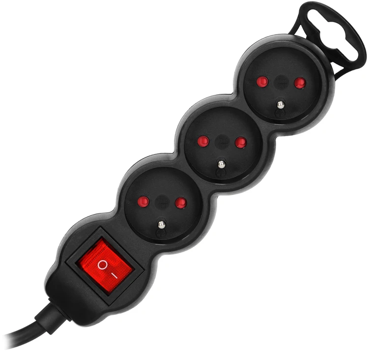 Orno Przedłużacz Prailgintuvas 3x2P+Z, ĮJUNGTA/IŠJUNGTA, 1,4m, 3x1mm², juodas