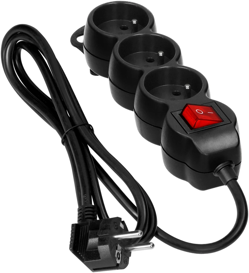 Orno Przedłużacz Prailgintuvas 3x2P+Z, ĮJUNGTA/IŠJUNGTA, 1,4m, 3x1mm², juodas