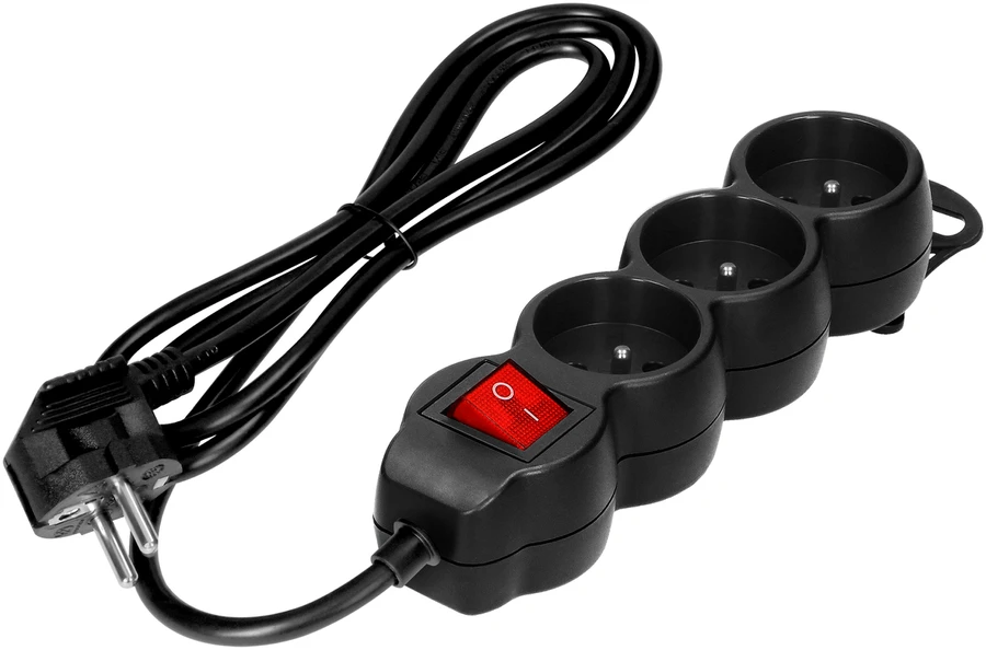 Orno Przedłużacz Prailgintuvas 3x2P+Z, ĮJUNGTA/IŠJUNGTA, 1,4m, 3x1mm², juodas