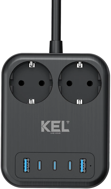 Prailgintuvas USB 65W, 2x2P+U + 2xUSB-A, 3xUSB-C, 2m, Schuko; kel