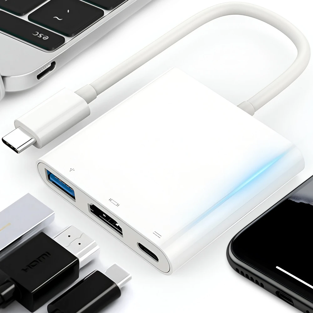 Przejściówka adapteris 3in1 USB-C 4K HDMI šakotuvas USB 3.0 -E379