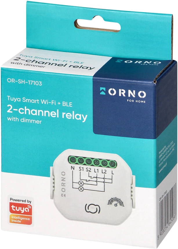Orno Przekażnik 2 kanalų įleidžiamoji relė su „Tuya Smart Wi-Fi“ ir BLE šviesos reguliatoriumi