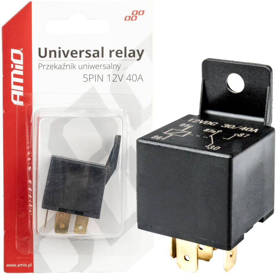Universali automobilio relė, 5 kontaktų, 40A, 12V, automatiniai dienos žibintai, amio-03509