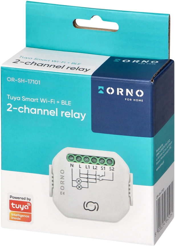 Orno Przekażnik „Tuya Smart Wi-Fi+BLE“ 2 kanalų sieninė relė