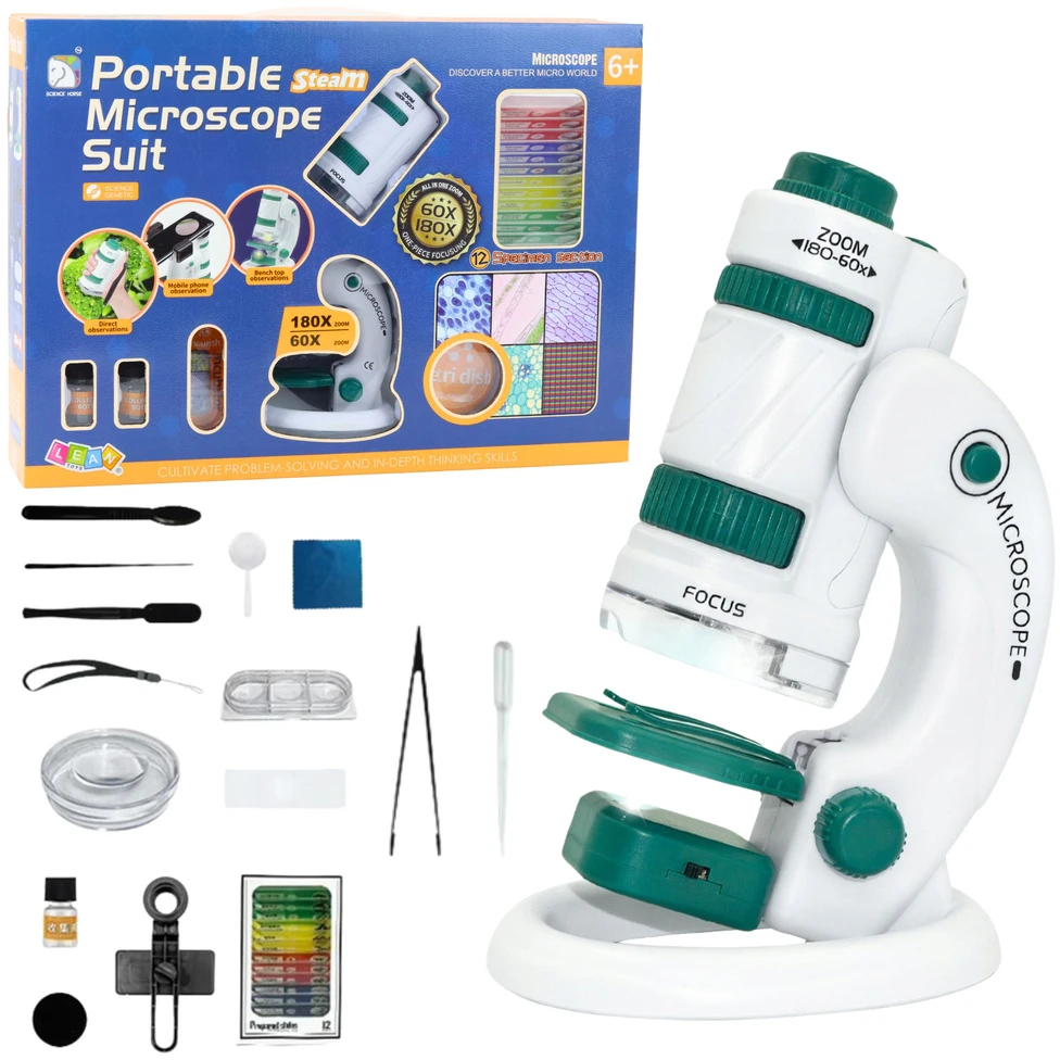 Lean Toys Mikroskopas vaikams su priedais 60X/180X