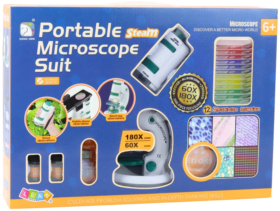 Lean Toys Mikroskopas vaikams su priedais 60X/180X
