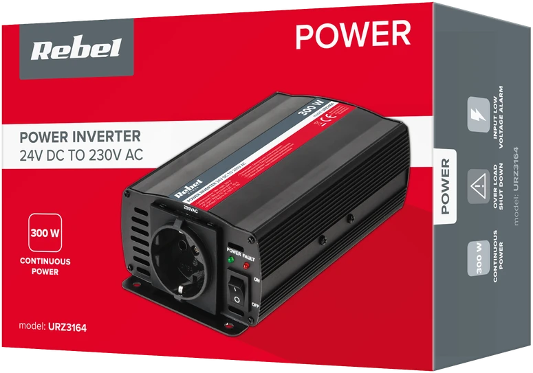 REBEL 24V/230V 300W keitiklis (F tipo lizdas: vokiškas)