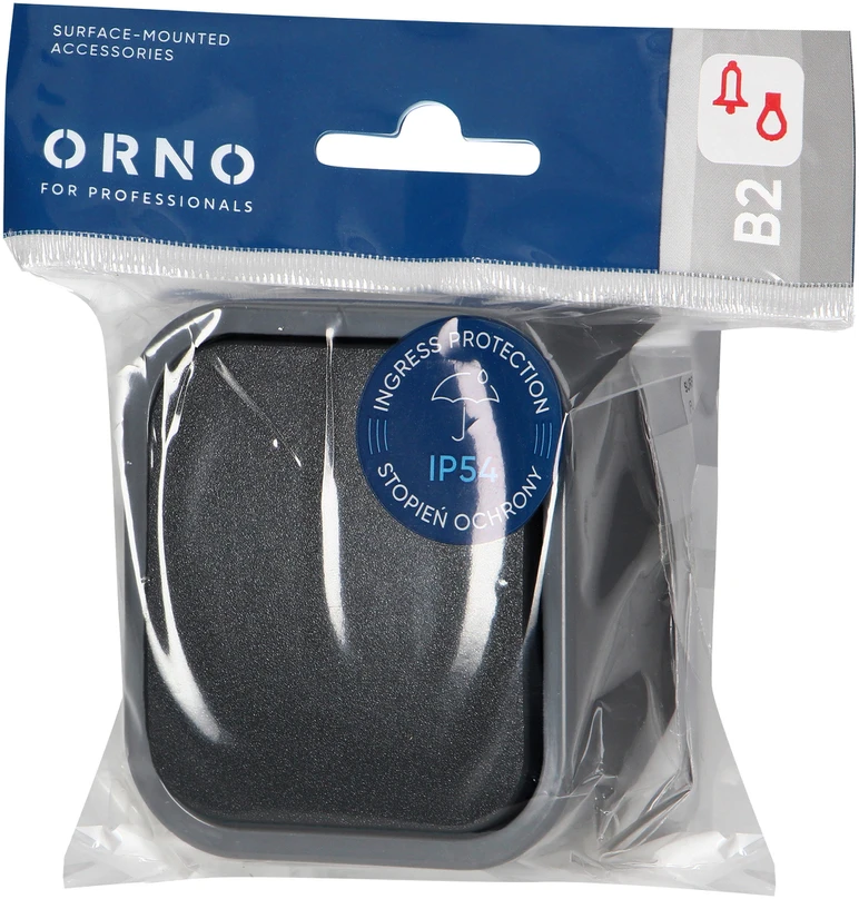 Orno Przycisk Mygtukas be varpelio B2, 10A, 250V, IP54, WNT-6/7B2, pilkas/juodas