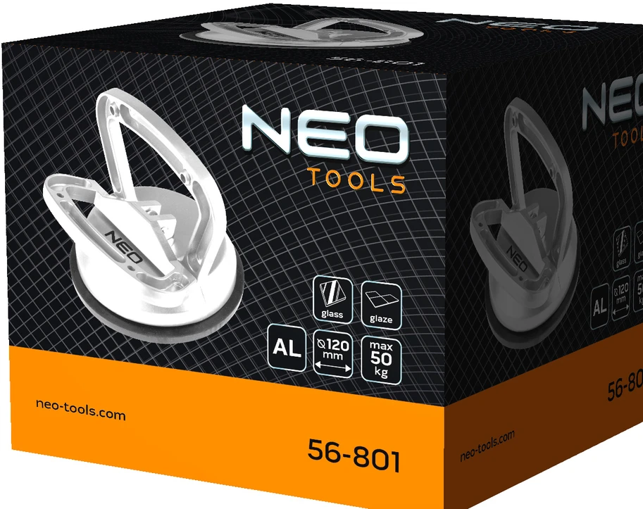 Przyssawka Stiklo neštuvas NEO 56-801 Viengubas Aliuminis 50kg