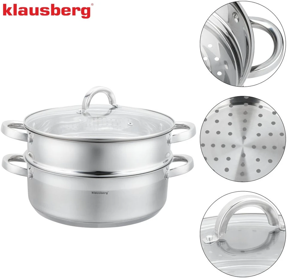 Puodas na parę stal, komplektas 3 elementy śr.28cm - 6.0l klausberg