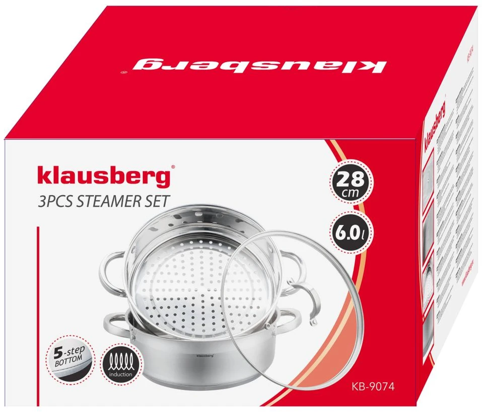 Puodas na parę stal, komplektas 3 elementy śr.28cm - 6.0l klausberg
